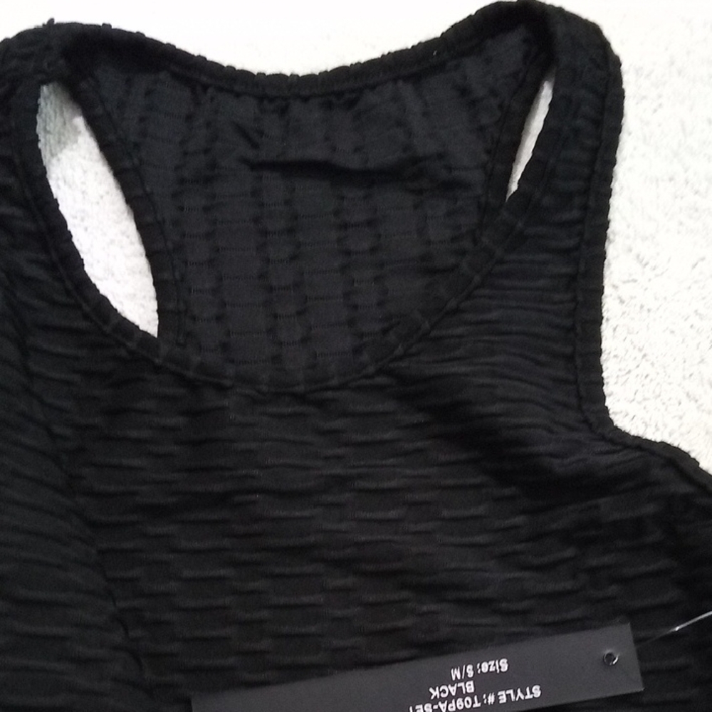 New Mix Black Textured Tank Top Athletic Leggings